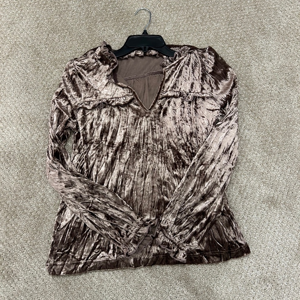 Womens crushed velvet brown top